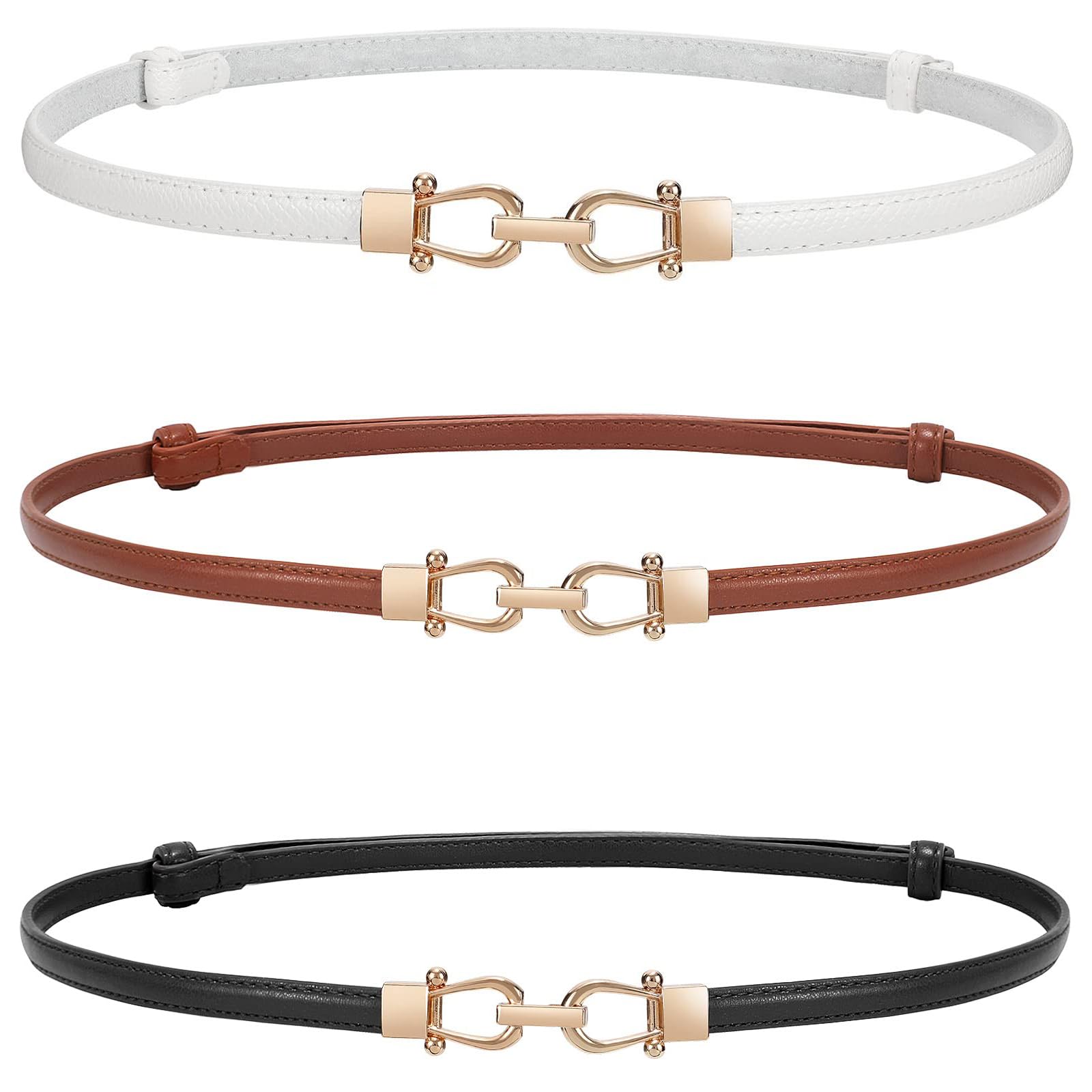 WERFORU Women Classic Leather Belt With Square Gold Silver Buckle For Jeans Pants