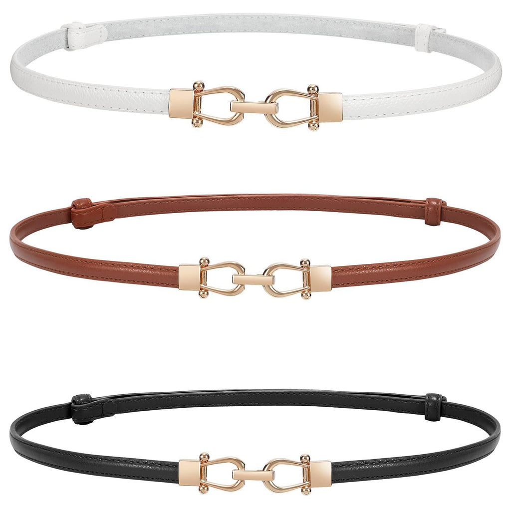 WERFORU Women Classic Leather Belt With Square Gold Silver Buckle For Jeans Pants