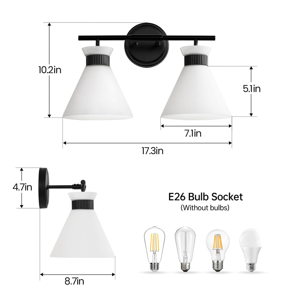 WOSHITU Gold Bathroom Light Fixtures: Modern Vanity Lighting Fixtures 2 Lights for Bathroom Mid Century Vanity Light Sconces Over Mirror with Frosted Milky Glass for Bath Bedroom Makeup