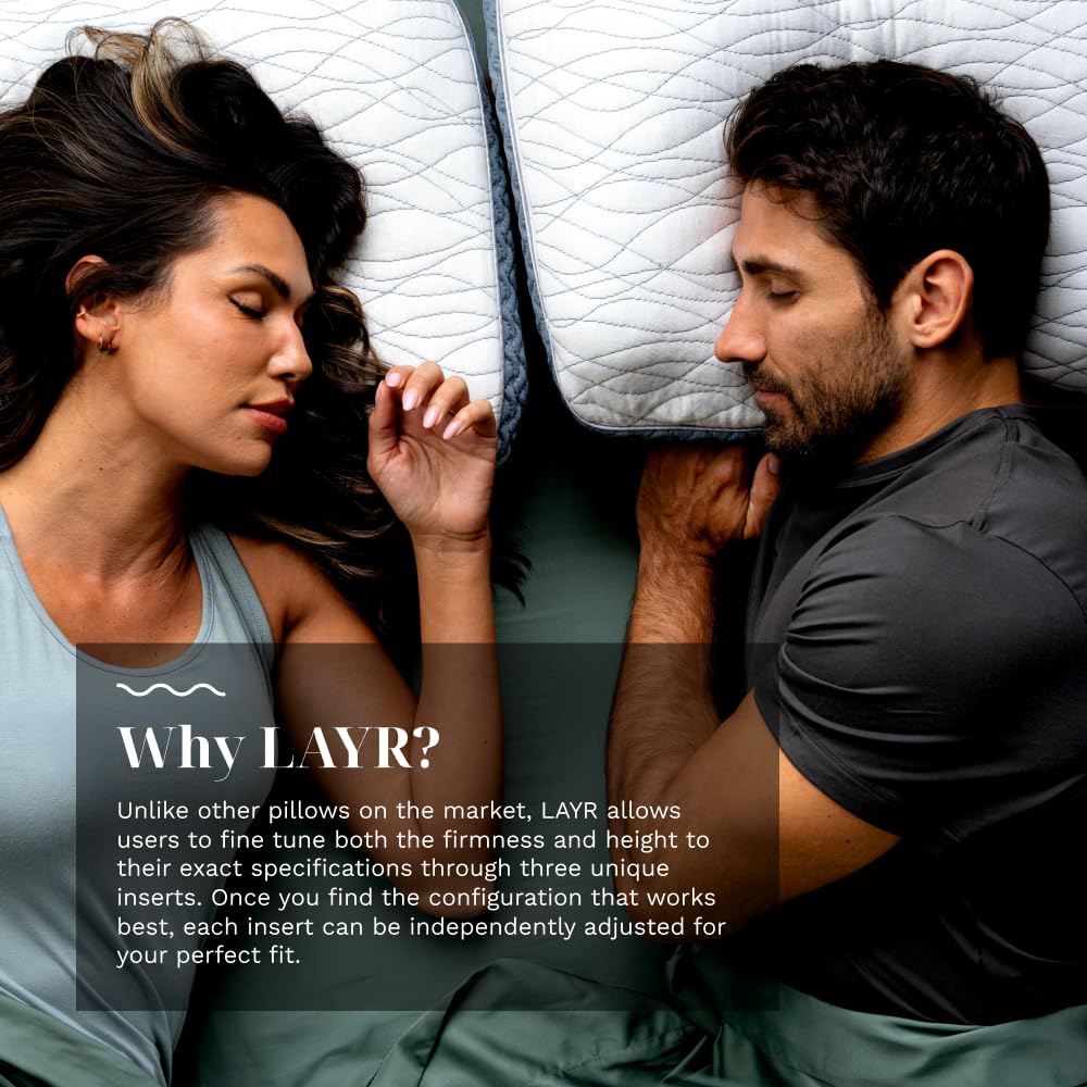LUXOME LAYR Adjustable Firmness & Loft Pillow (2 Pack) - Completely Customizable - Memory Foam - Cooling Cover - Standard/Queen