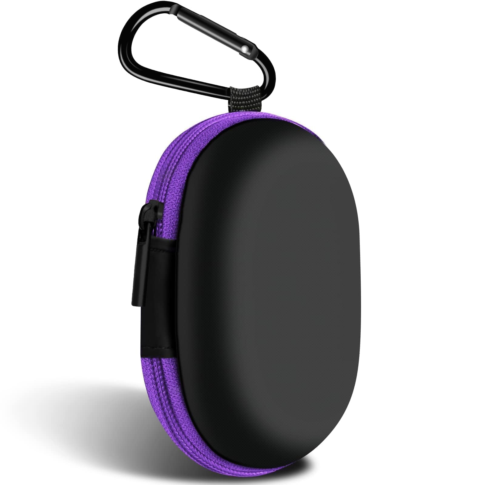 2Pack Oval Earbud Case Portable EVA Carrying Case Storage Bag Cell Phone Accessories Organizer with Carabiner for Earphone, Earbud, Earpieces, SD Memory Card, Camera Chips, Black/Purple
