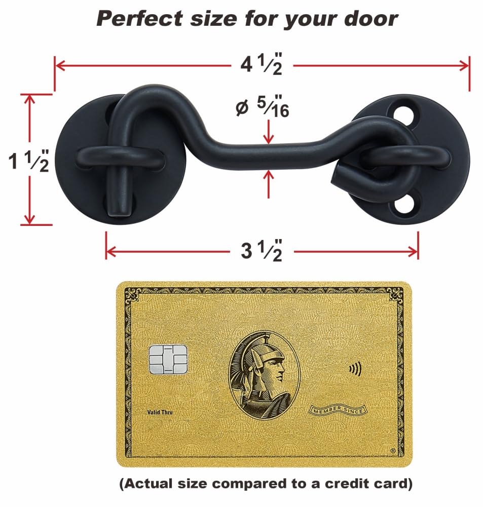 Raswik 4” Privacy Hook and Eye Gate Door Latch Easy Lock for Sliding Barn Doors, Black
