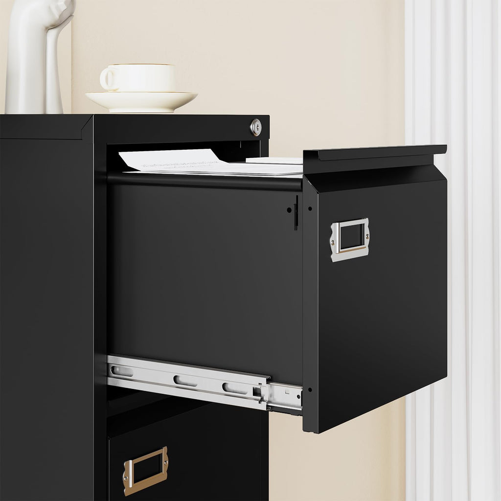 RAVIGIN 4 Drawer File Cabinet with Lock,Vertical Filing Cabinet for Home Office,Metal File Cabinets with Lock,Storage Files for A4/ Legal/Letter, Require Assembly, (Black)