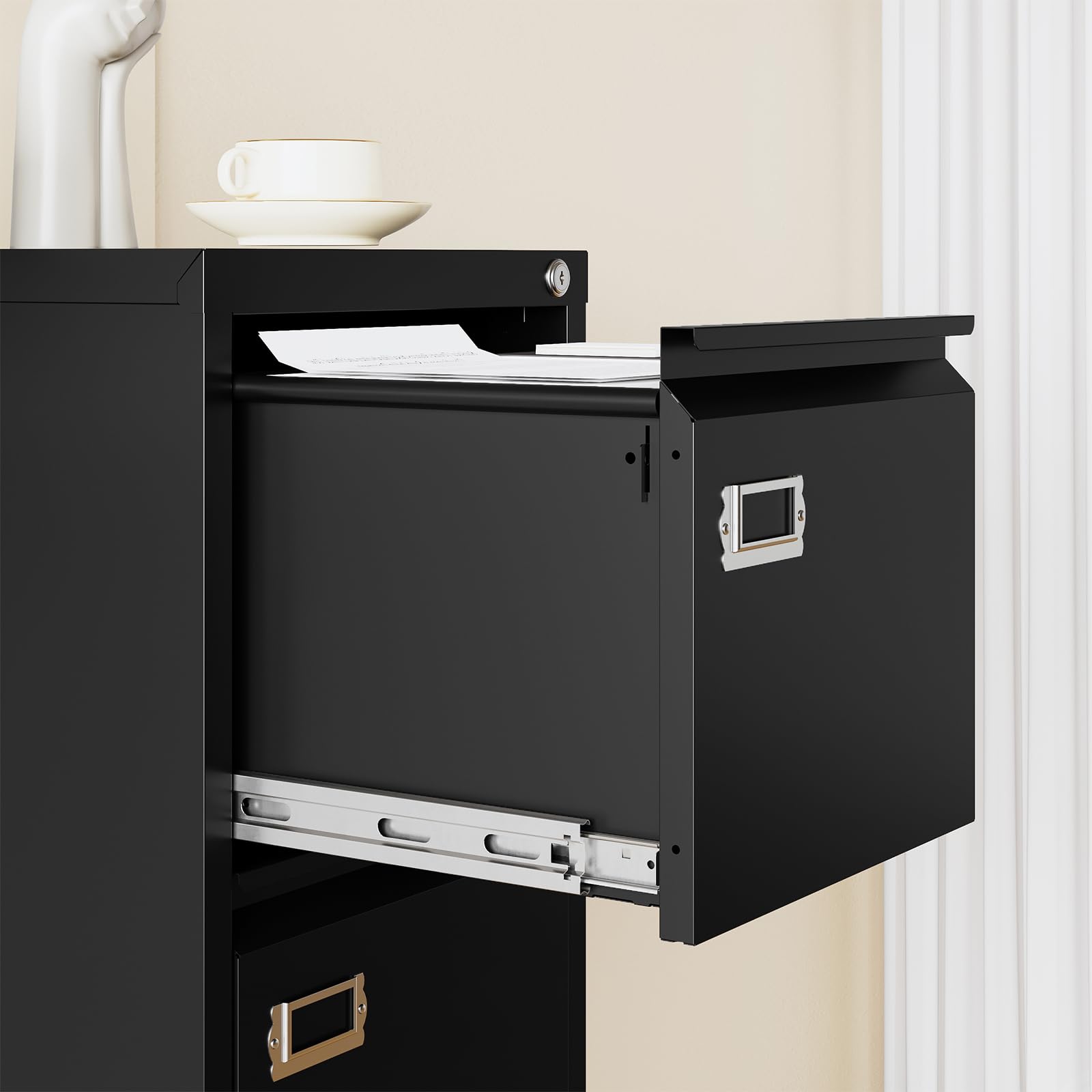 RAVIGIN 4 Drawer File Cabinet with Lock,Vertical Filing Cabinet for Home Office,Metal File Cabinets with Lock,Storage Files for A4/ Legal/Letter, Require Assembly, (Black)