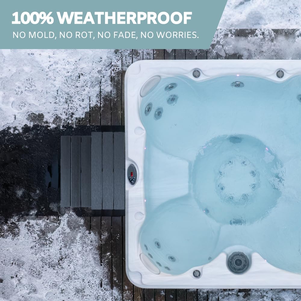 DENKOE Hot Tub Steps - Wood Looking Plastic - 100% Waterproof - Brown Non Slip, Heavy Duty, Multi Use as Porch Steps, Hot Tub Stairs, Outdoor Stairs, Fits Any Spa Size