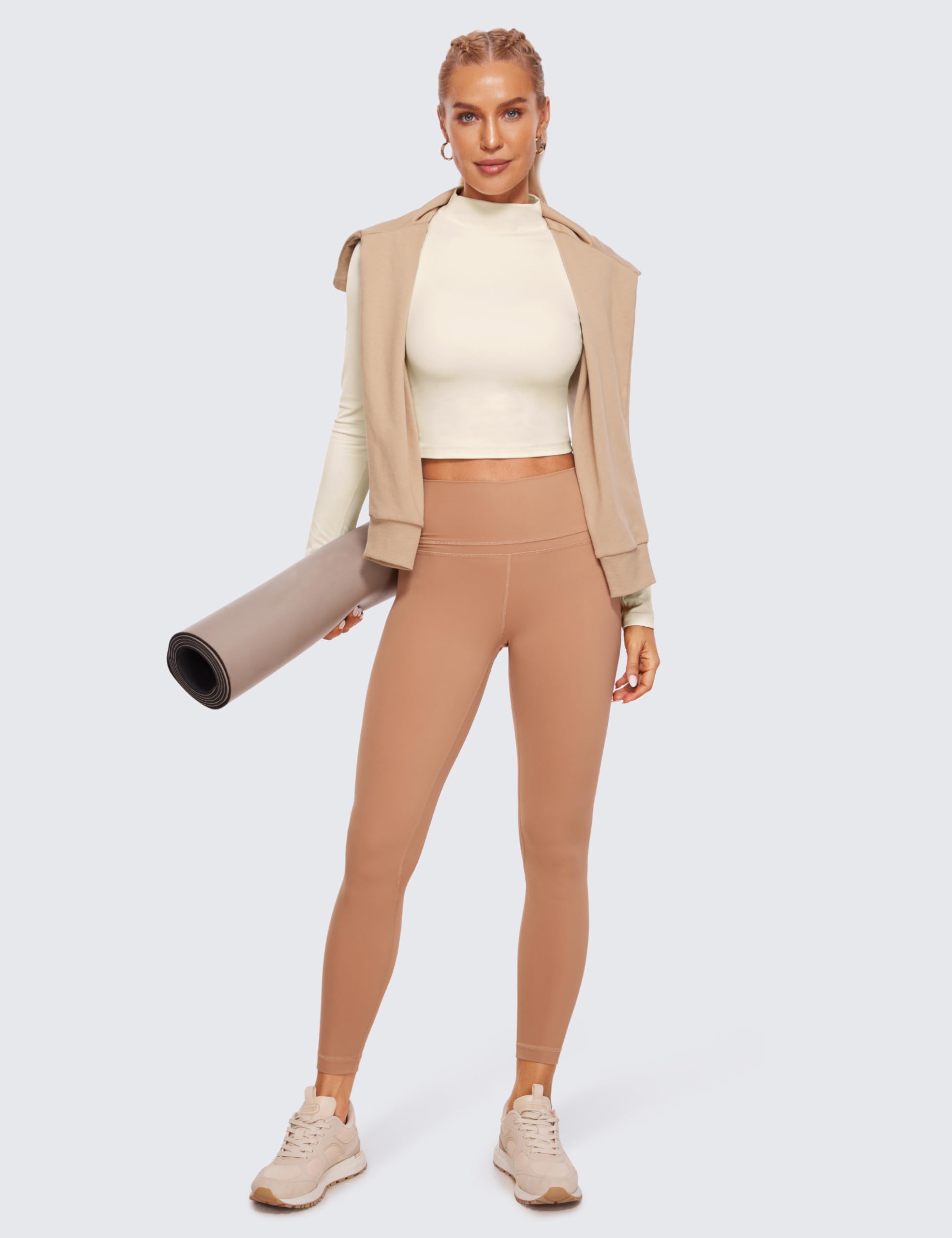 CRZ YOGA Butterluxe Mock Neck Long Sleeve Shirts for Women - Workout Casual Tops Turtleneck Crop Slim Fall Base Layer