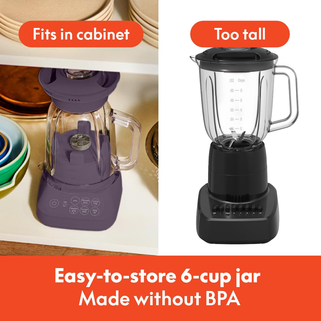 bella 10 Speed Countertop Blender, Juicer & Smoothie Maker, Fits-anywhere™ Kitchenware, Slim Flip & Store Design, Dishwasher Safe 48oz Capacity Pitcher & Lid, Stainless Steel Blade, 450 Watt, Blossom