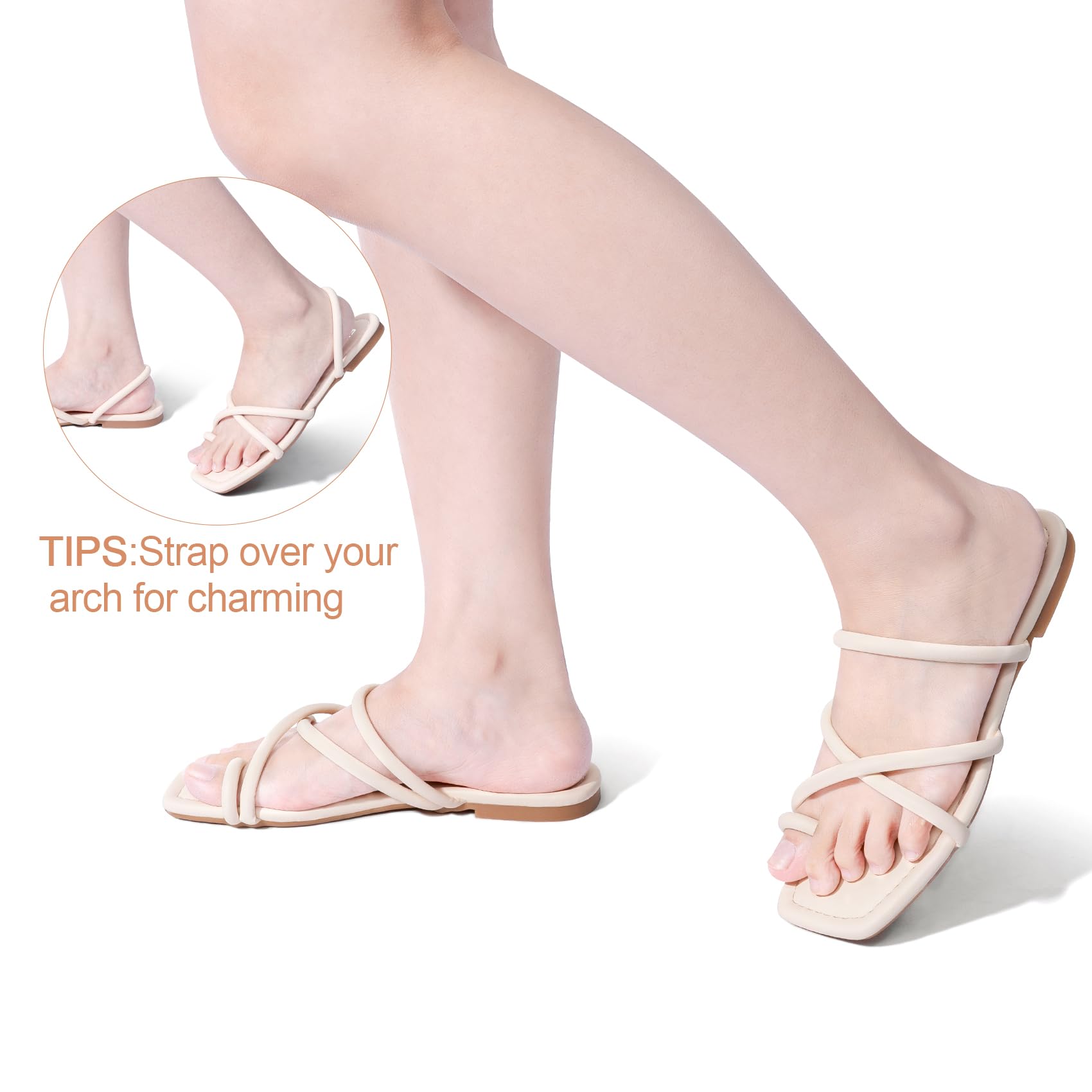 FITORY Women's Slide Sandals Flat Toe Ring Thongs with Cross Strap for Summer Size