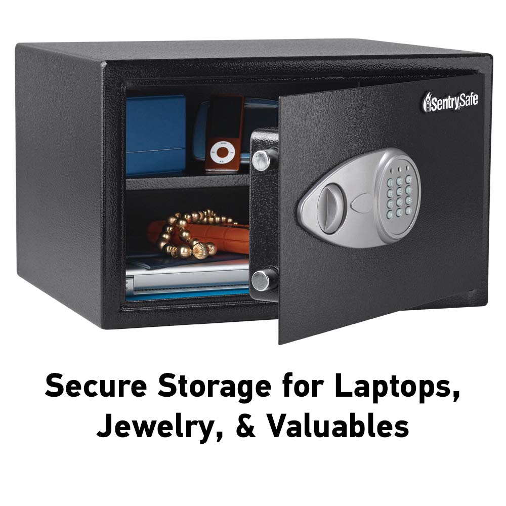 SentrySafe Medium Safe with Digital Keypad, Lock Box with Code has Interior Lining and Bolt Down Kit that Secures Pistol, Money, 0.41 Cubic Feet, 7.6 x 11.4 x 10.4 Inches, X041E