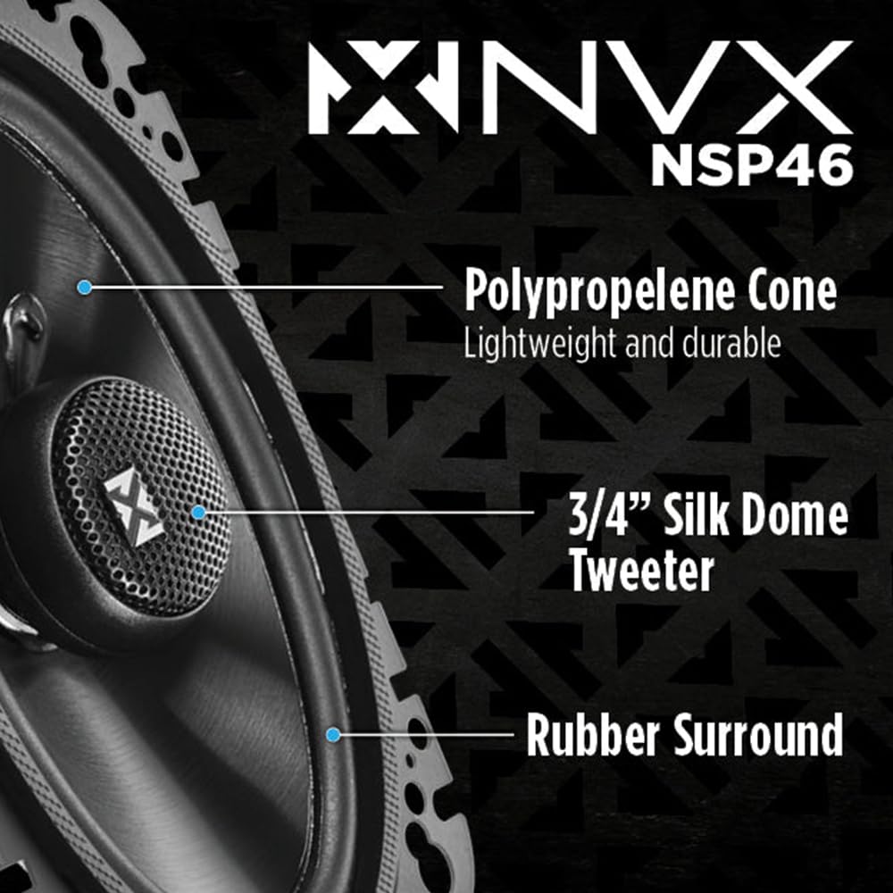 NVX NSP35 3.5" Car Speakers, 200W Max, 70W RMS, 2-Way Coaxial w/Silk Dome Tweeters & Built-in X-Overs, Easy to Install in Cars/Trucks/Doors (Pair)