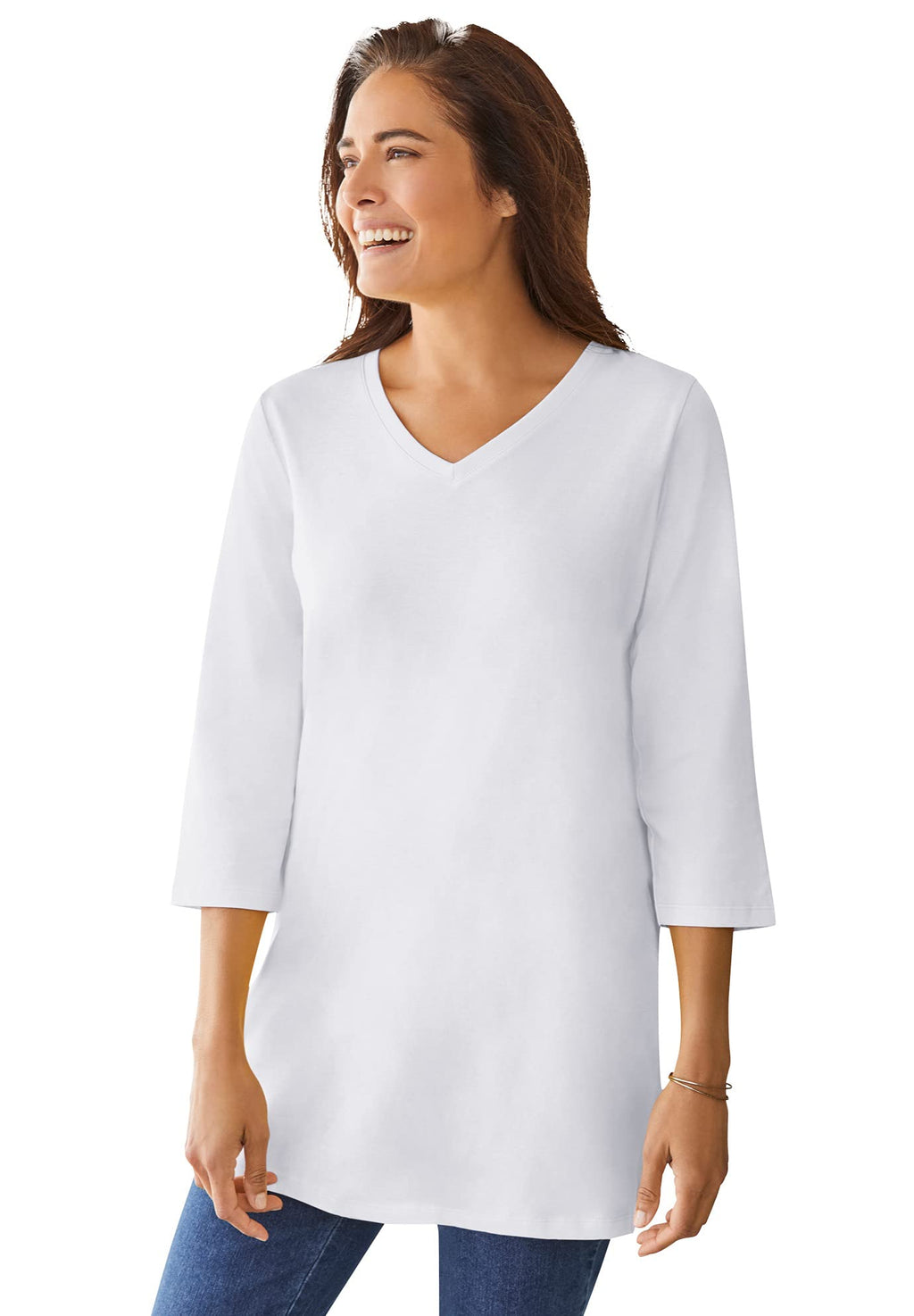 Woman Within Perfect Three-Quarter Sleeve V-Neck Tunic