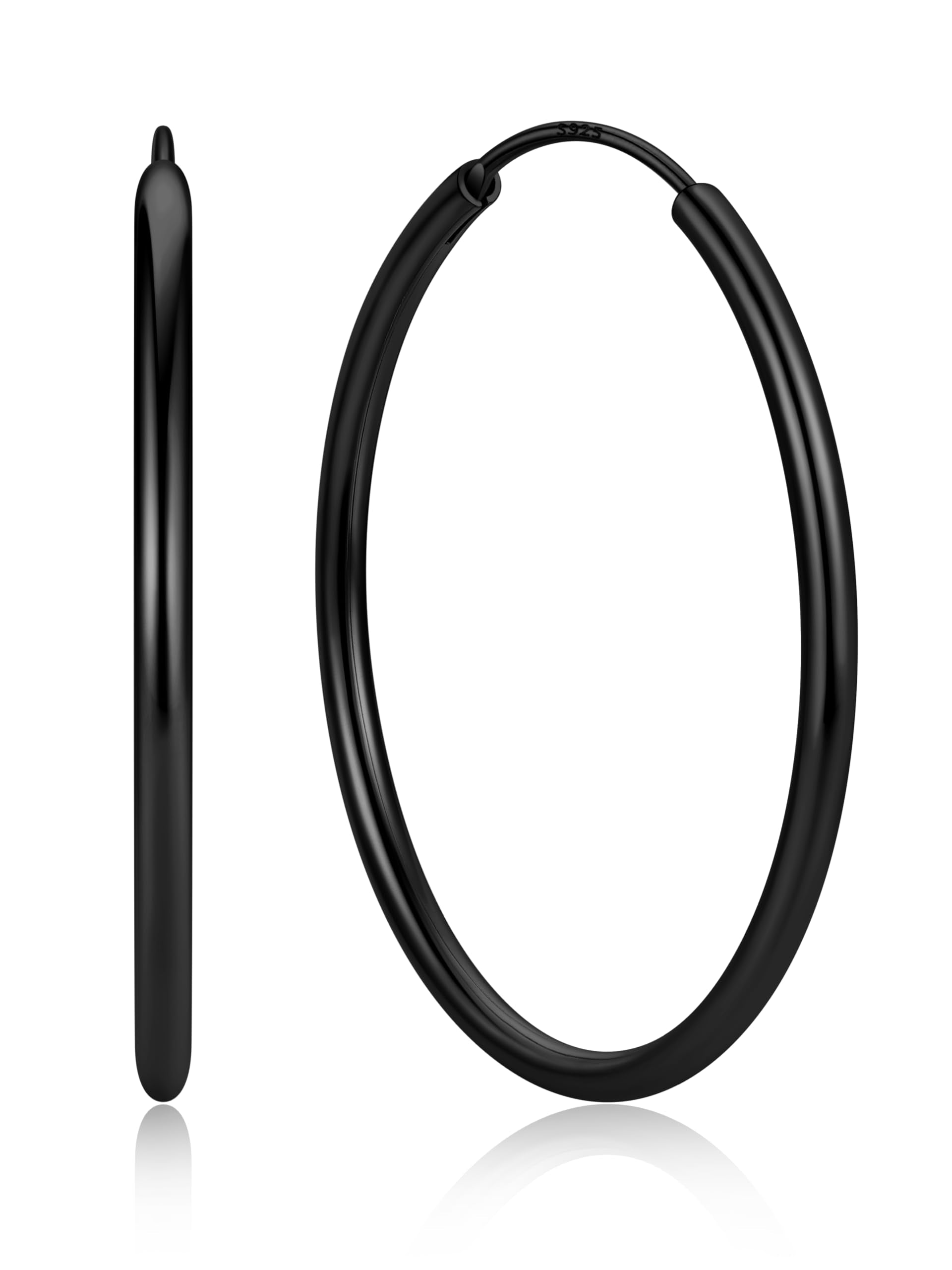 ChicSilver 925 Sterling Silver Hoop Earrings for Women Hypoallergenic, Lightweight Large Gold Plated Silver Hoop Earrings, Endless Hoops Earring 20/30/40/50/60/70MM