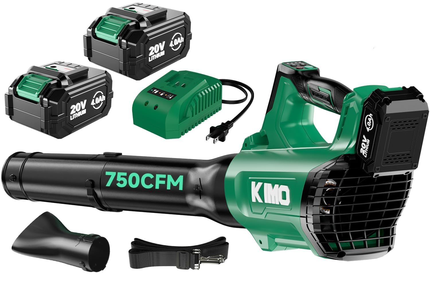 KIMO Leaf Blower Cordless with Battery and Charger, 540CFM/220MPH, Precision Adjustment Handle, 3Speeds w/ Visual Panel, Lightweight, 2 Extended Tube, 2* 2.0 Battery Powered Leaf Blowers for Lawn Care