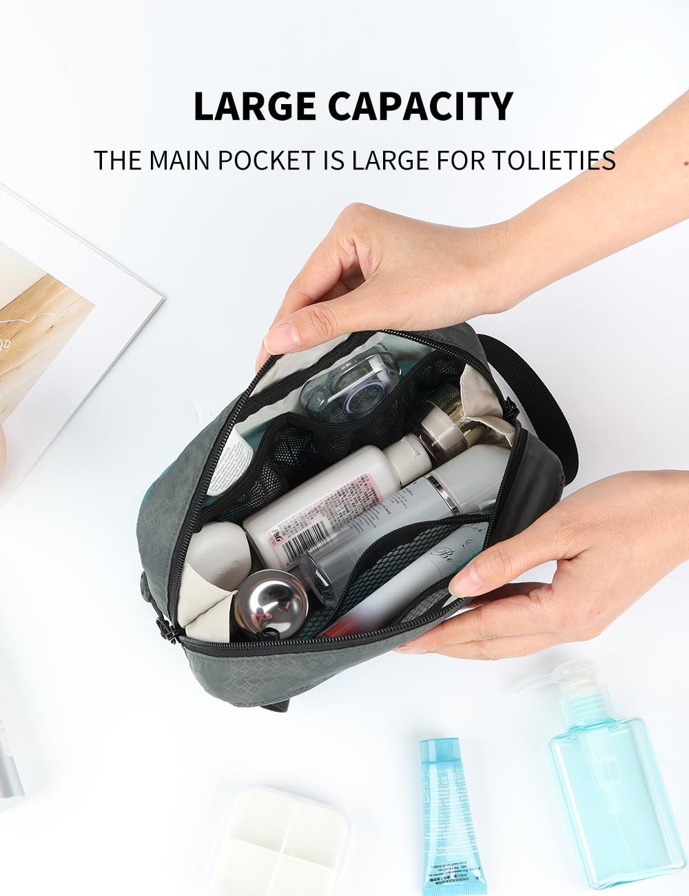 GOX Travel Small Toiletry Bag for Men Nylon Dopp Kit Medicine Bag Travel Organizer Pouch Shave Kits for Teens Toiletry Essentials Bathroom Compact (Black, 7.9 * 3.7 * 2 Inches)