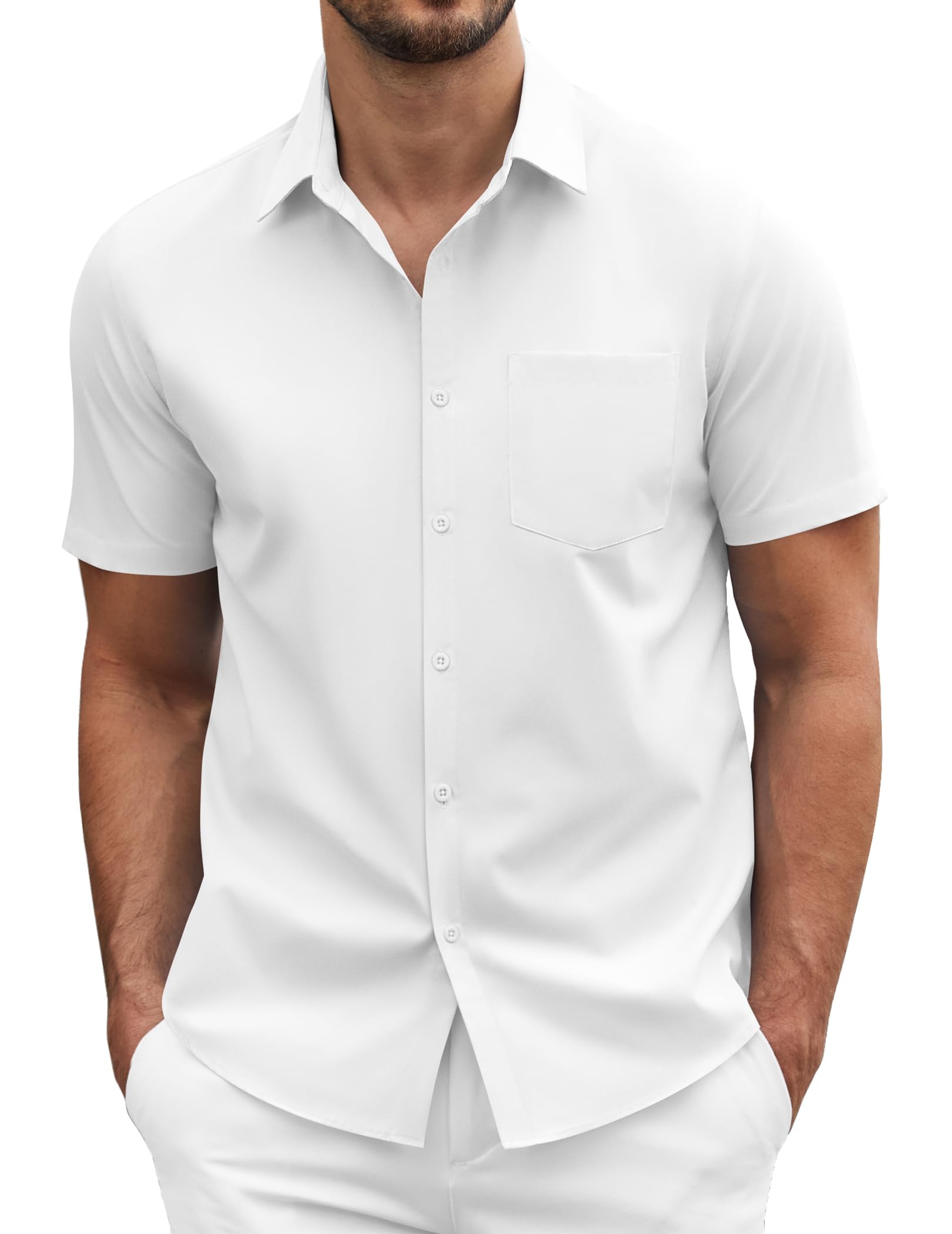 COOFANDY Men's Short Sleeve Casual Button Down Shirt Business Untucked Dress Shirts with Pocket