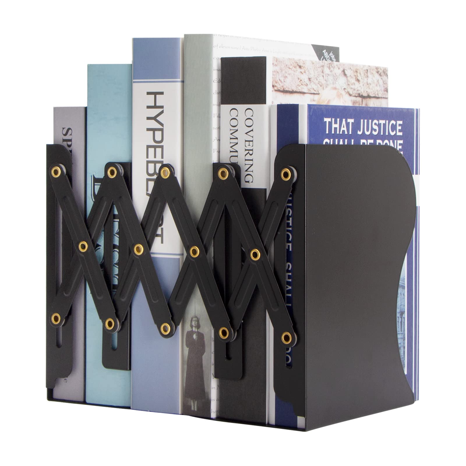 Aobopar Adjustable Book Ends, Metal Bookends for Heavy Books, Desk Book Holder for Shelves, Book Organizer for Desk, Suitable for Office, Home and School Use (Black)