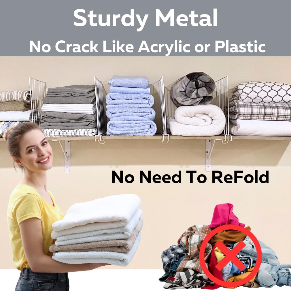 Evelots Wire Shelf Dividers - Extra Closet Organization and Storage for Home or Office -4 Pack- New Removable Hooks - Tall Shelf Separators - Easy to Clip -No Tool- Sturdy Coated Steel - 12 Inch Tall