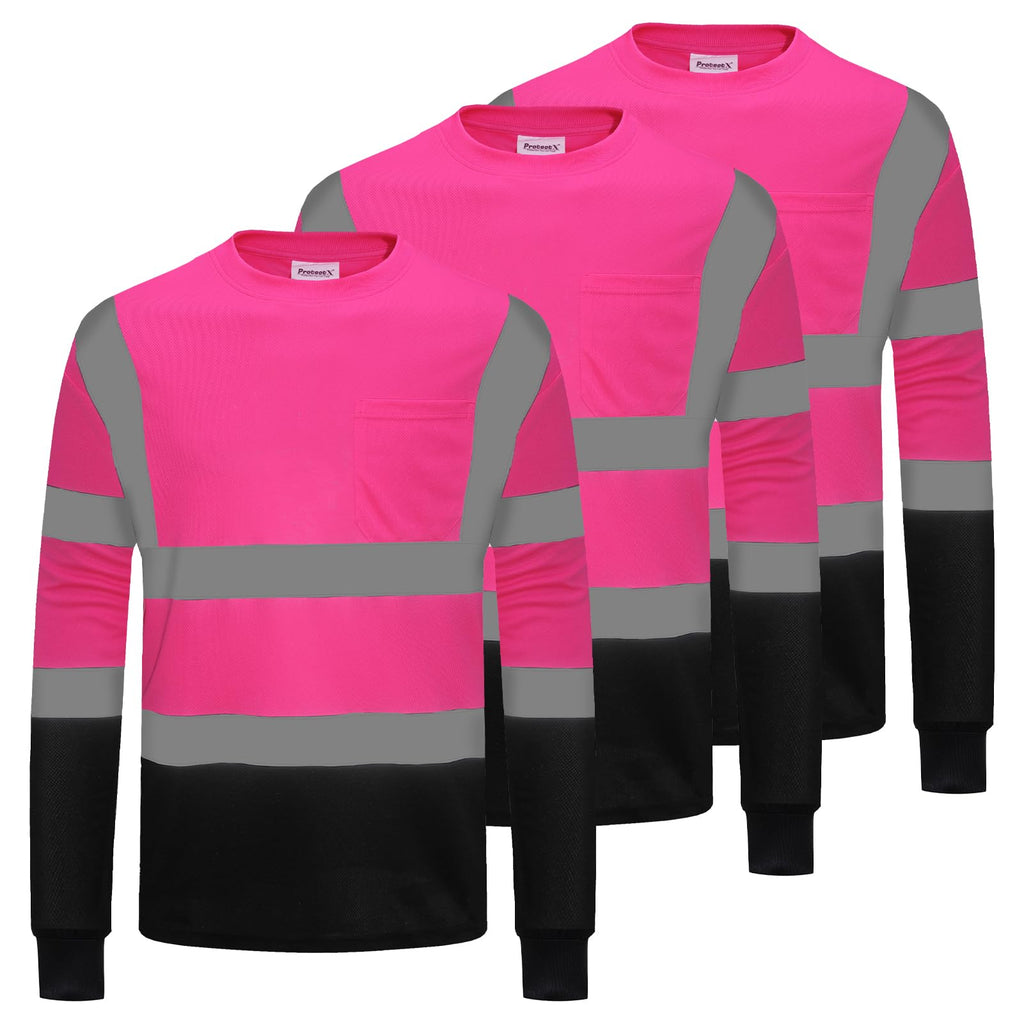 ProtectX High Visibility Long Sleeve Shirts Reflective Hi Vis Safety Shirt for Men Women Class 2-3 Construction Shirt 1 Pack
