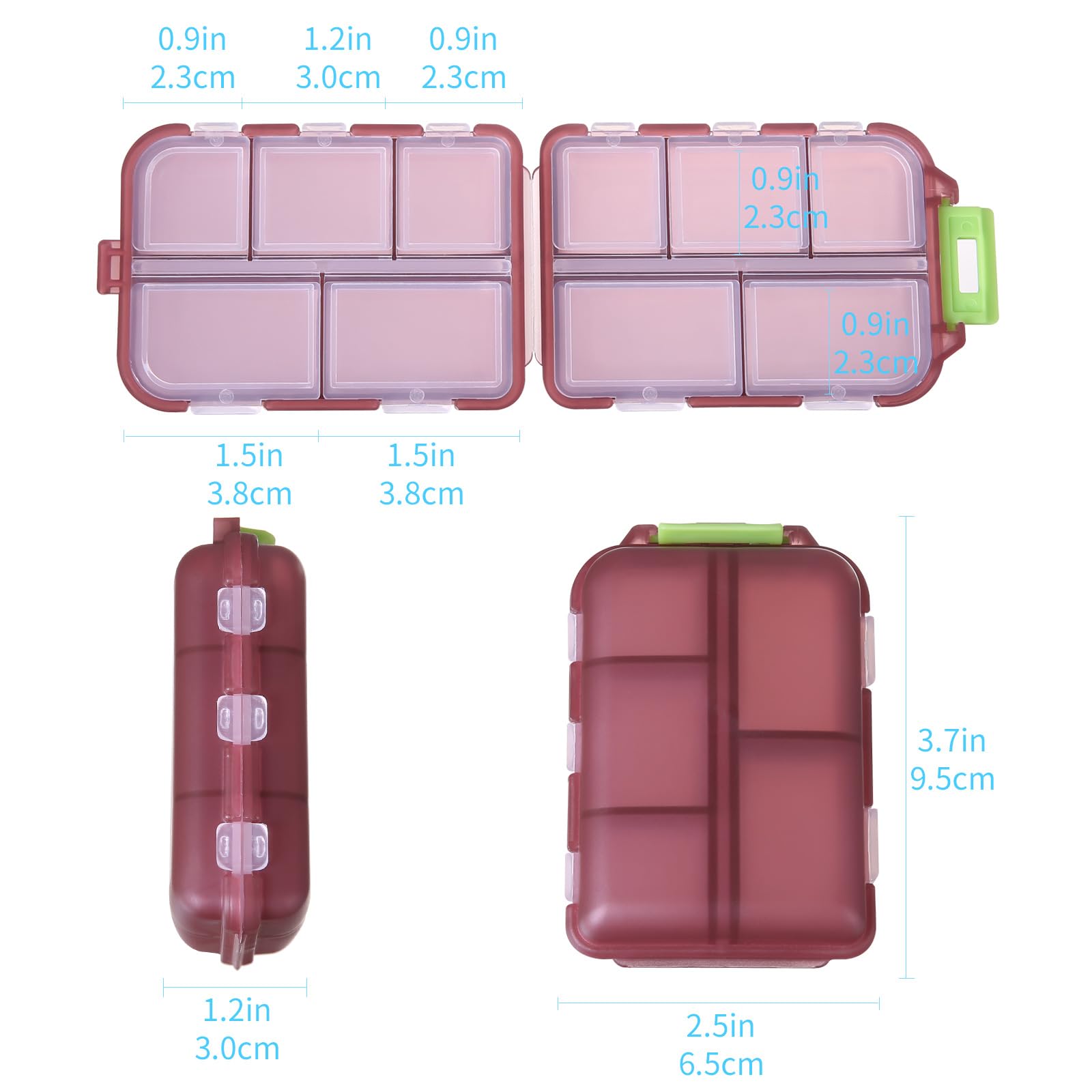 1Pack Travel Pill Organizer - 10 Compartments Pill Case, Compact and Portable Pill Box, Perfect for On-The-Go Storage, Pill Holder for Purse Blue