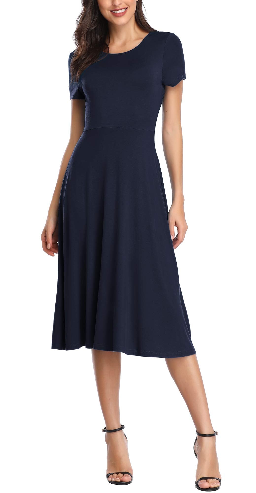 Urban CoCo Women's Vintage Short Sleeve High Waist Flared Midi Casual Summer Dress