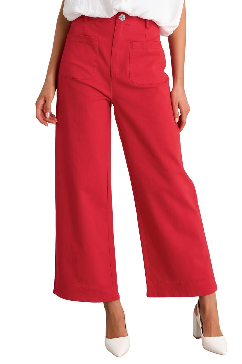 Allimy Women's High Waisted Cropped Wide Leg Jeans Stretchy Loose Denim Pants with Front Patch Pockets