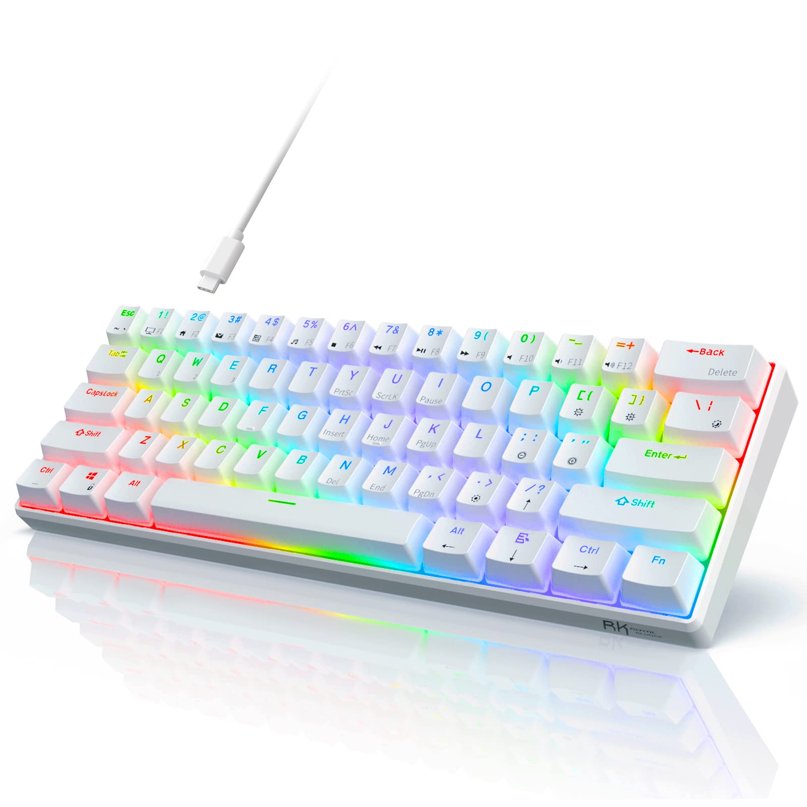 RK ROYAL KLUDGE RK61 Wired 60% Mechanical Gaming Keyboard Programmable QMK/VIA RGB Backlit 61 Keys Ultra-Compact Hot Swappable Brown Switch Black