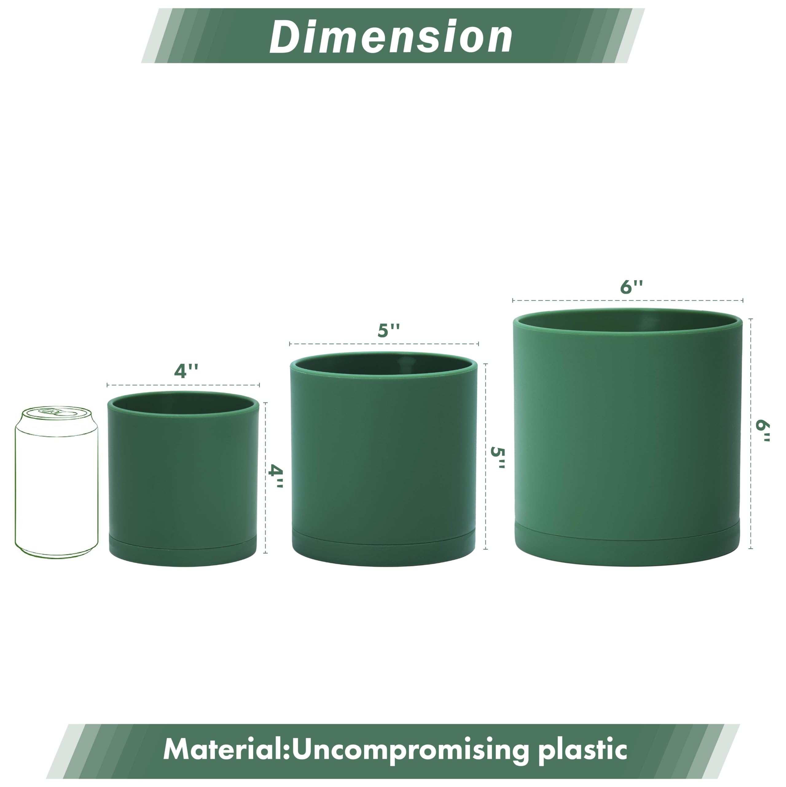D'vine Dev 6.5 Inch 8 Inch 10 Inch, Set of 3 Plastic Planter Pots for Plants with Drainage Hole and Seamless Saucers, Black Color, Large, 74-V-B-4
