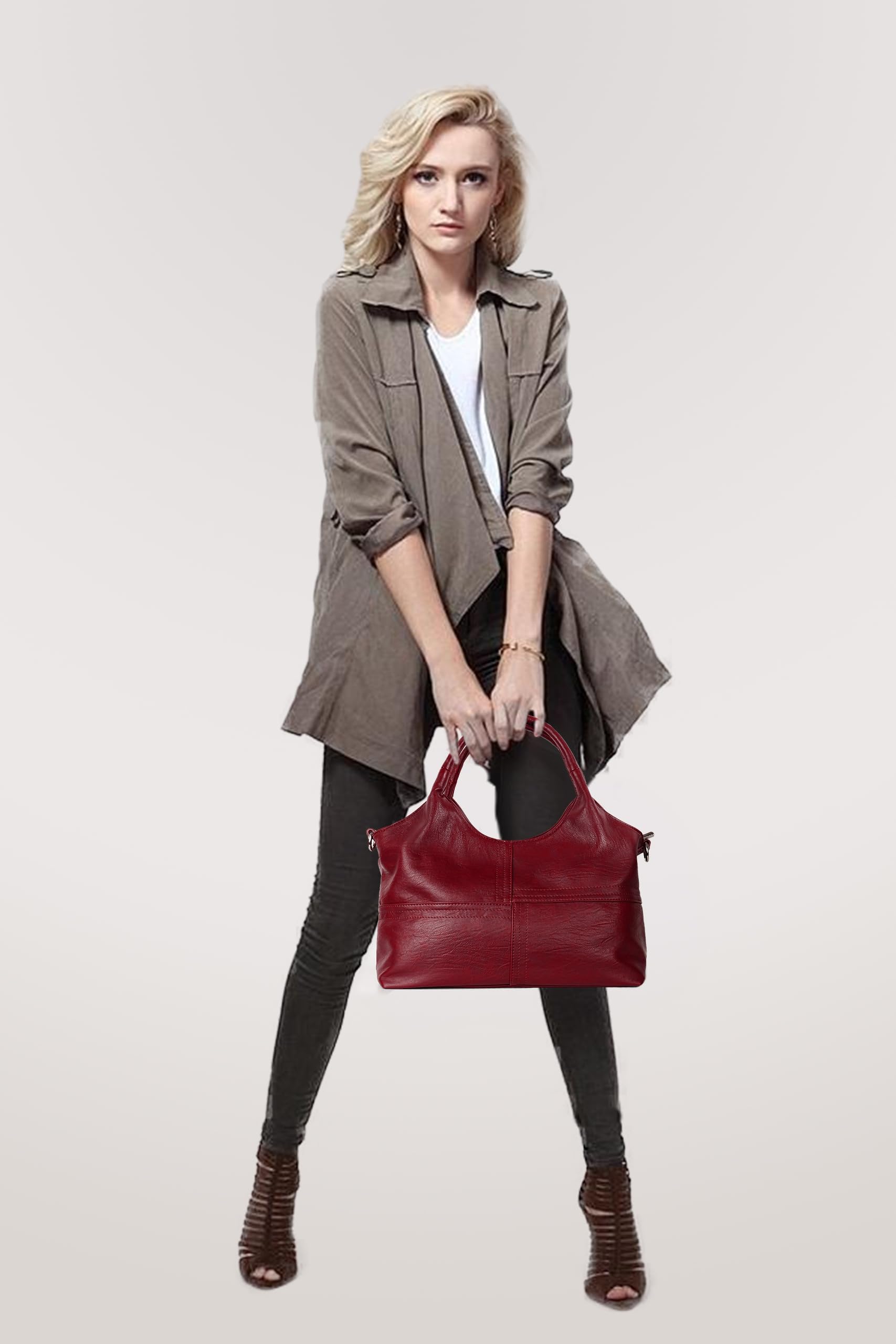 KOGTLA Medium Vegan Leather Purses for Women with Detachable Satchel Strap, Ladies Handbags, Tote Hobo Bags with Two-Handle