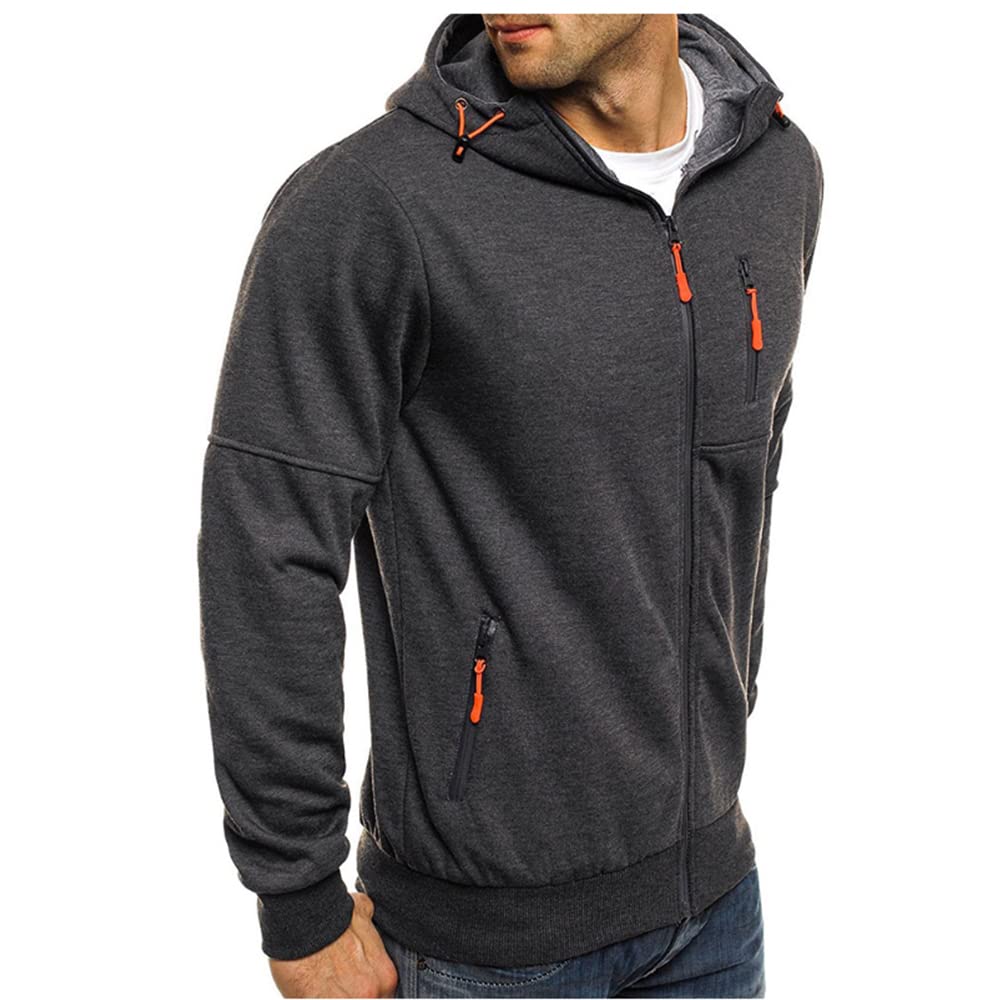 Men Hoodies Casual Hoodies for Men with Zip Pockets Full Zip Long Sleeve Sweatshirt Sports Hooded Jacket