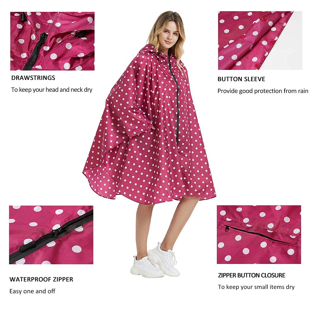Rain Poncho Jacket Coat Hooded Zipper Style for Women/Men/Adult with Pocket