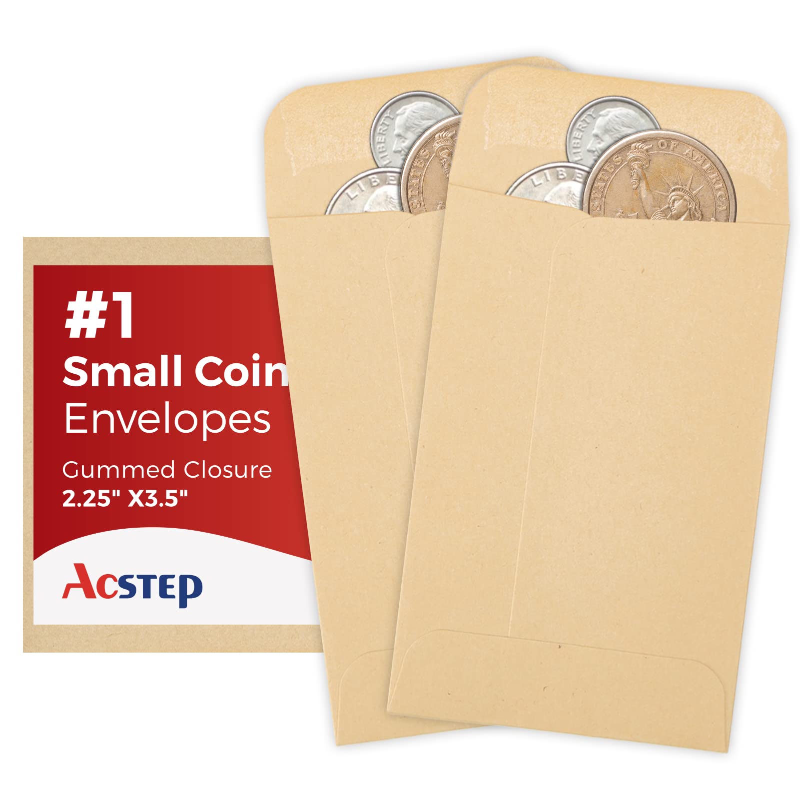 ACSTEP 500 Pack Coin and Small Parts Envelopes #1 Tip Envelope 2-1/4 X3-1/2 Mini Envelope with Gummed Flap for Home, Garden or Office Use(Black)
