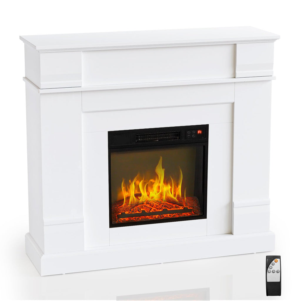 ROVSUN 47'' Electric Fireplace with Mantel, Freestanding Heater with Timer, 6 Realistic Flames & Adjustable Temperature for Home Bedroom Living Room Indoor, 1400W