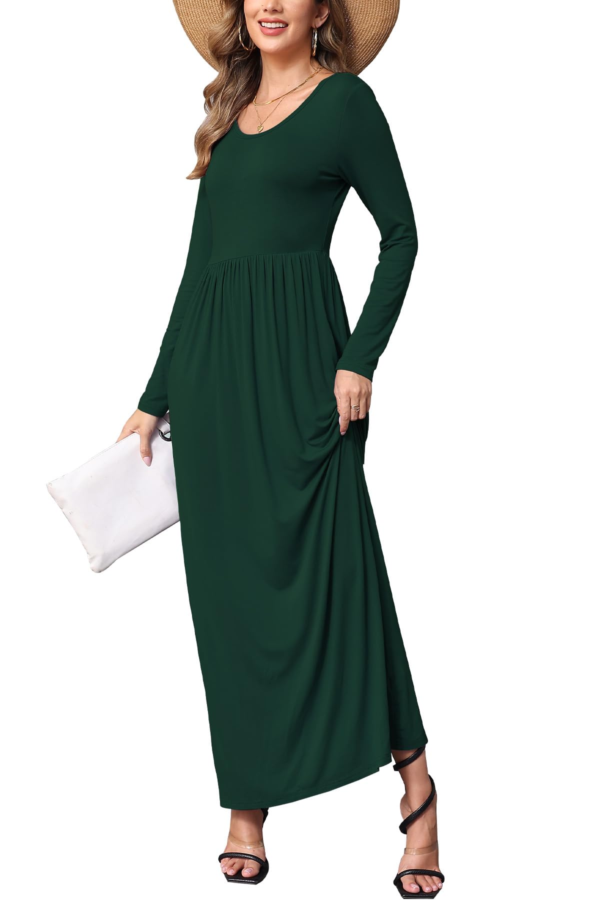 EUOVMY Women's Long Sleeve Loose Maxi Dresses Casual Long Dresses with Pockets