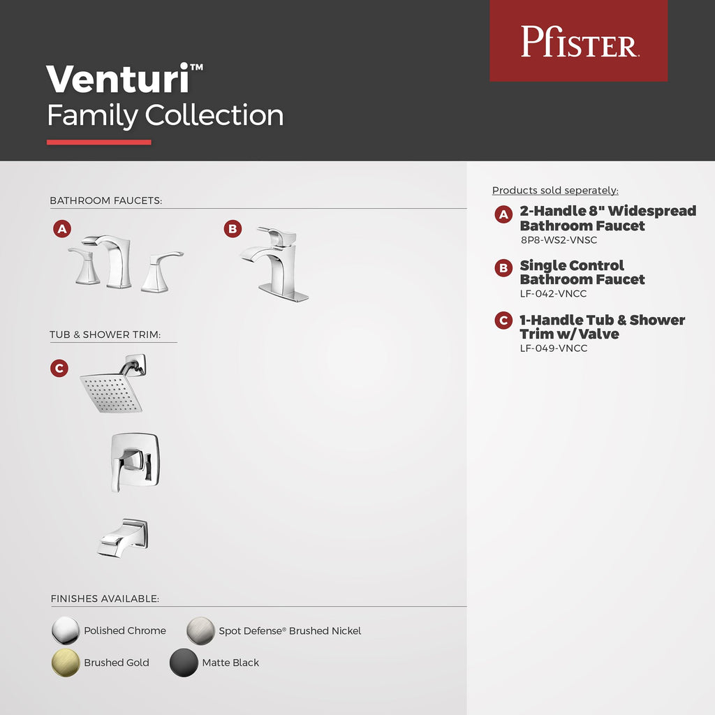 Pfister Venturi Bathroom Sink Faucet, 8-Inch Widespread, 2-Handle, 3-Hole, Brushed Gold Finish, LF049VNBG