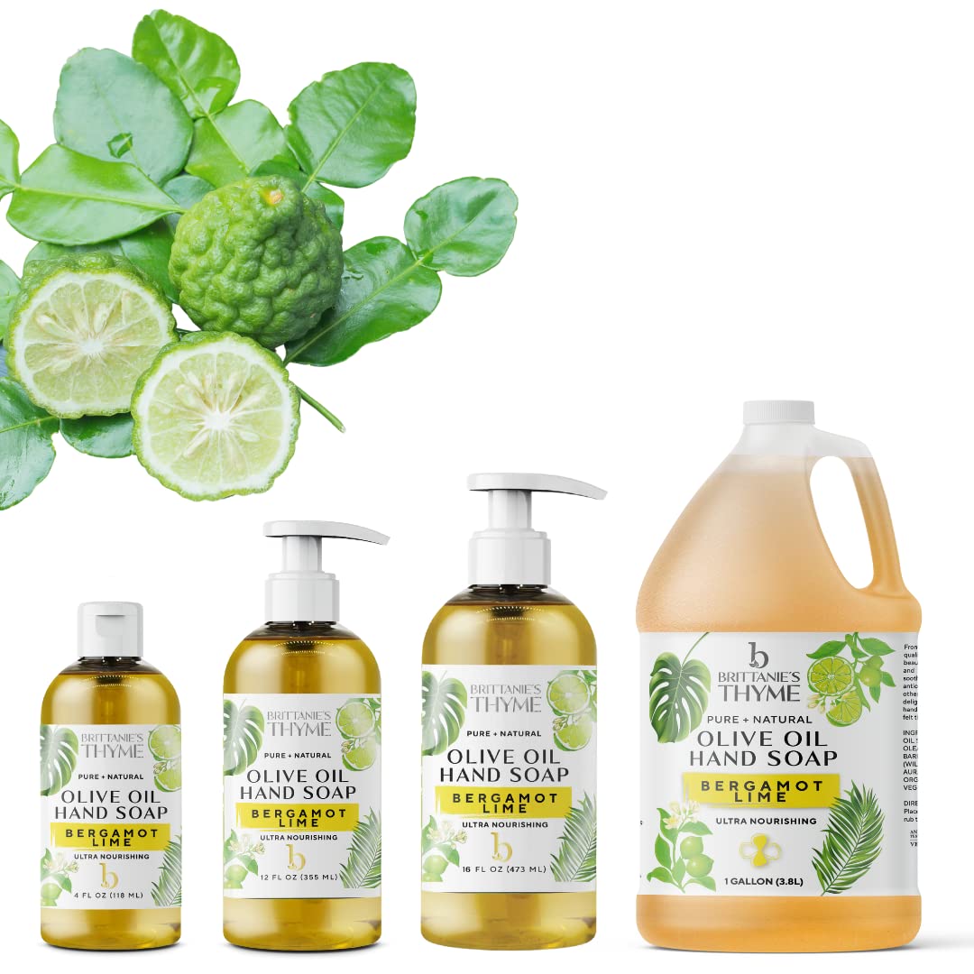 Brittanie’s Pure Castile Liquid Soap Refill, Bergamot Lime, 12 Ounce | Dish Soap, Hair & Body, Home, Gentle and Pure, Made with Natural Luxurious Oils, Vegan & Gluten Free Non-GMO