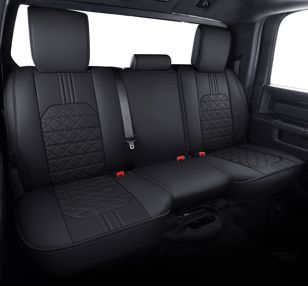 YIERTAI Dodge RAM Seat Covers Fit for 2009-2023 2024 2025 2026 1500/2500/3500HD Pickup Front Seats Only Crew Double Cab Quad Cab Waterproof Leather Seat Covers(2 PCS Front only/Black)