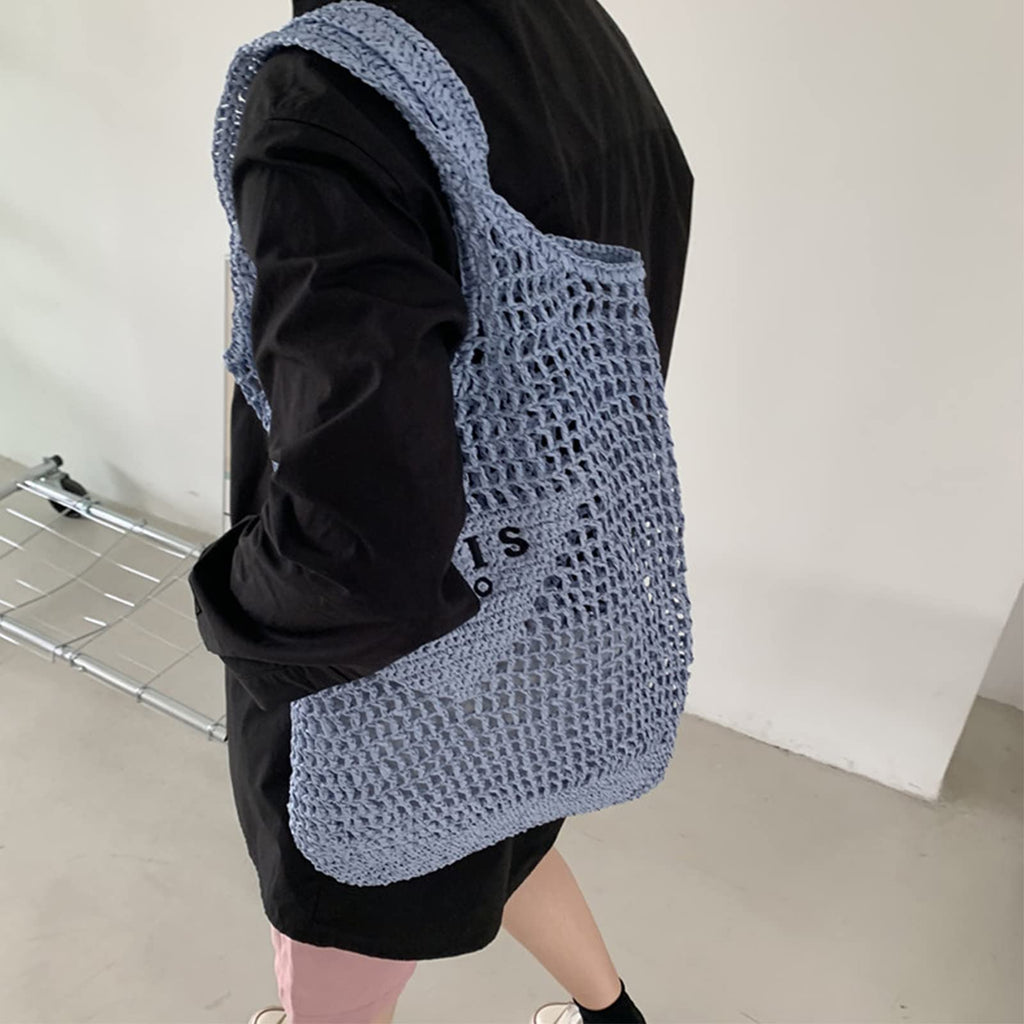 POOOPSSD New Woven Bag, Straw Mesh Tote Bag, Beach, Shoulder Bag, Hobo Women, Foldable Large Capacity, for Holiday.