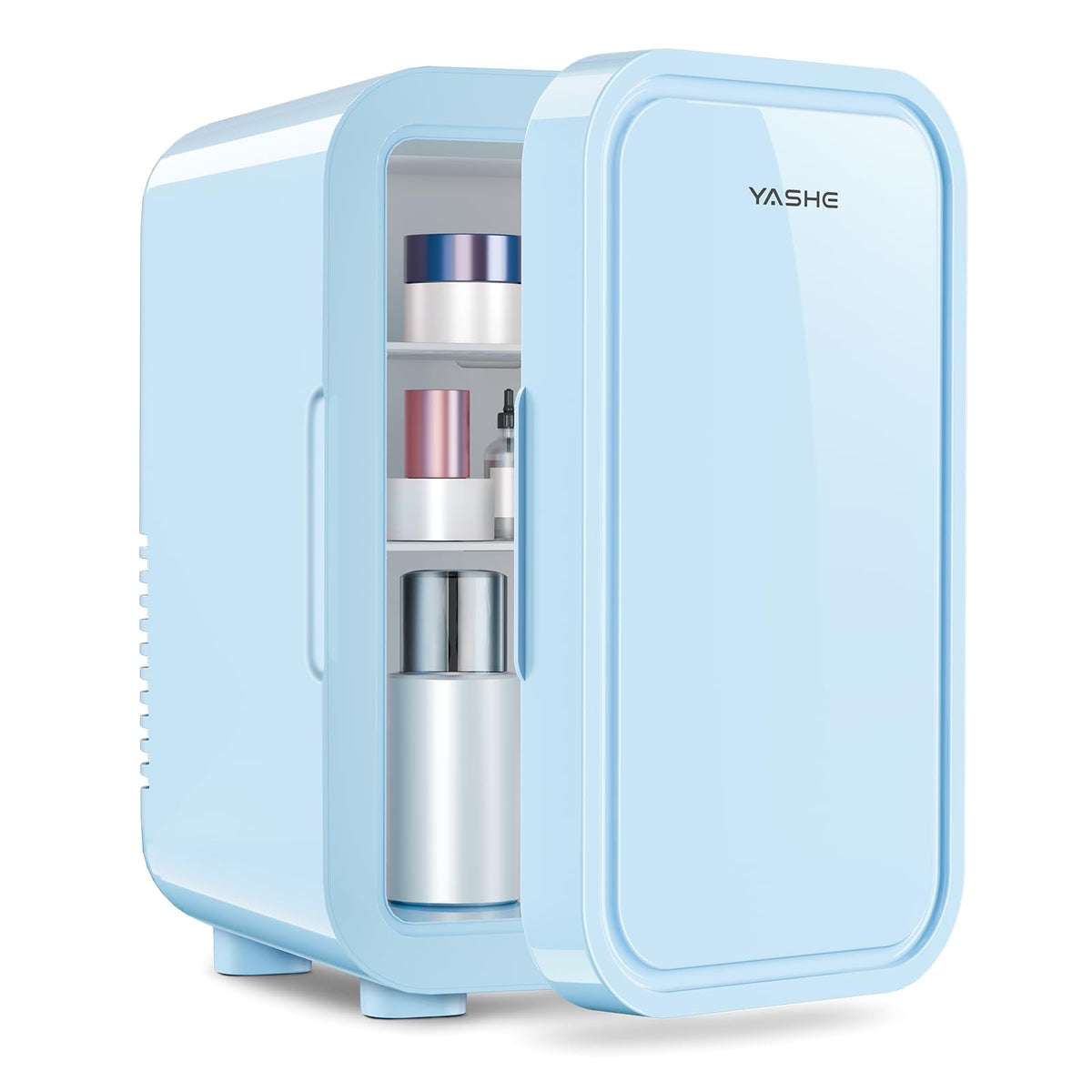 YASHE Mini Fridge, 4 Liter/6 Can Mini Makeup Fridge, 110V AC/ 12V DC Portable Thermoelectric Cooler&Warmer for Skincare, Drink, Cosmetic, Medicine, Small fridge for Bedroom, Office, Dorm, Car, Black