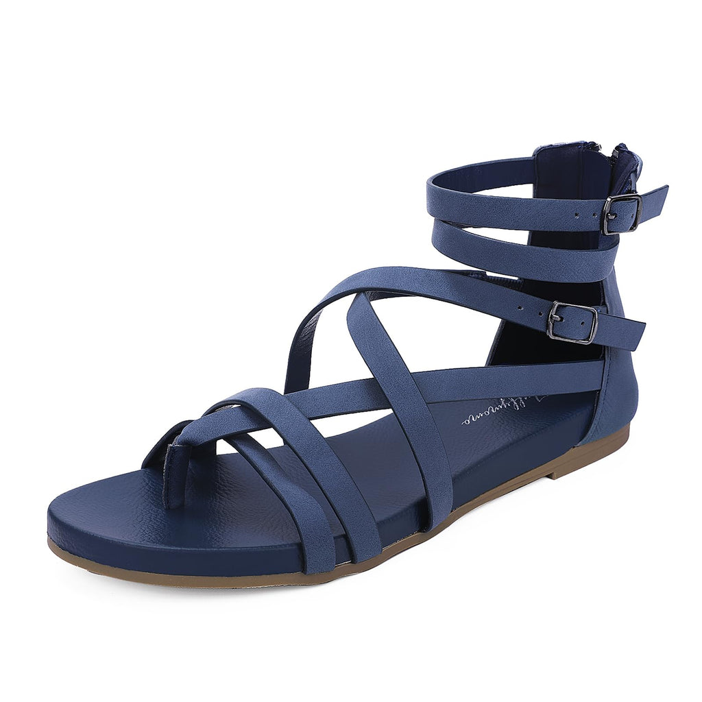 Luffymomo Women's Gladiator Strap Sandals Flat Fisherman Thong Cross Strappy Sandals