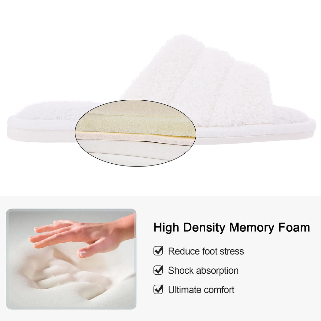 shevalues Terry Cloth Open Toe Slippers for Women Memory Foam Slip On House Slippers