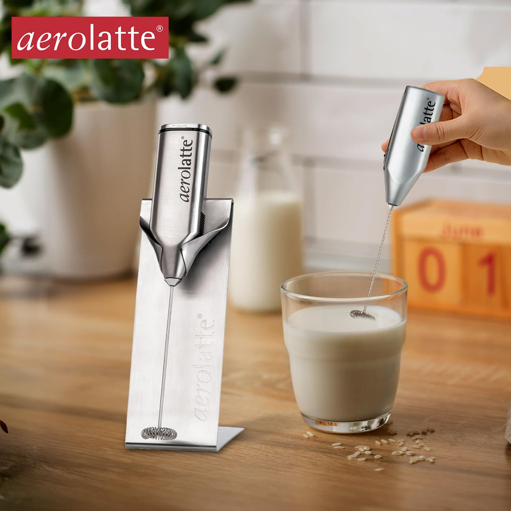 Aerolatte Steam-Free Milk Frother, Polished-Chrome Finish,18/8 Stainless Steel Whisk, BPA-Free Plastic Housing, Batteries Include