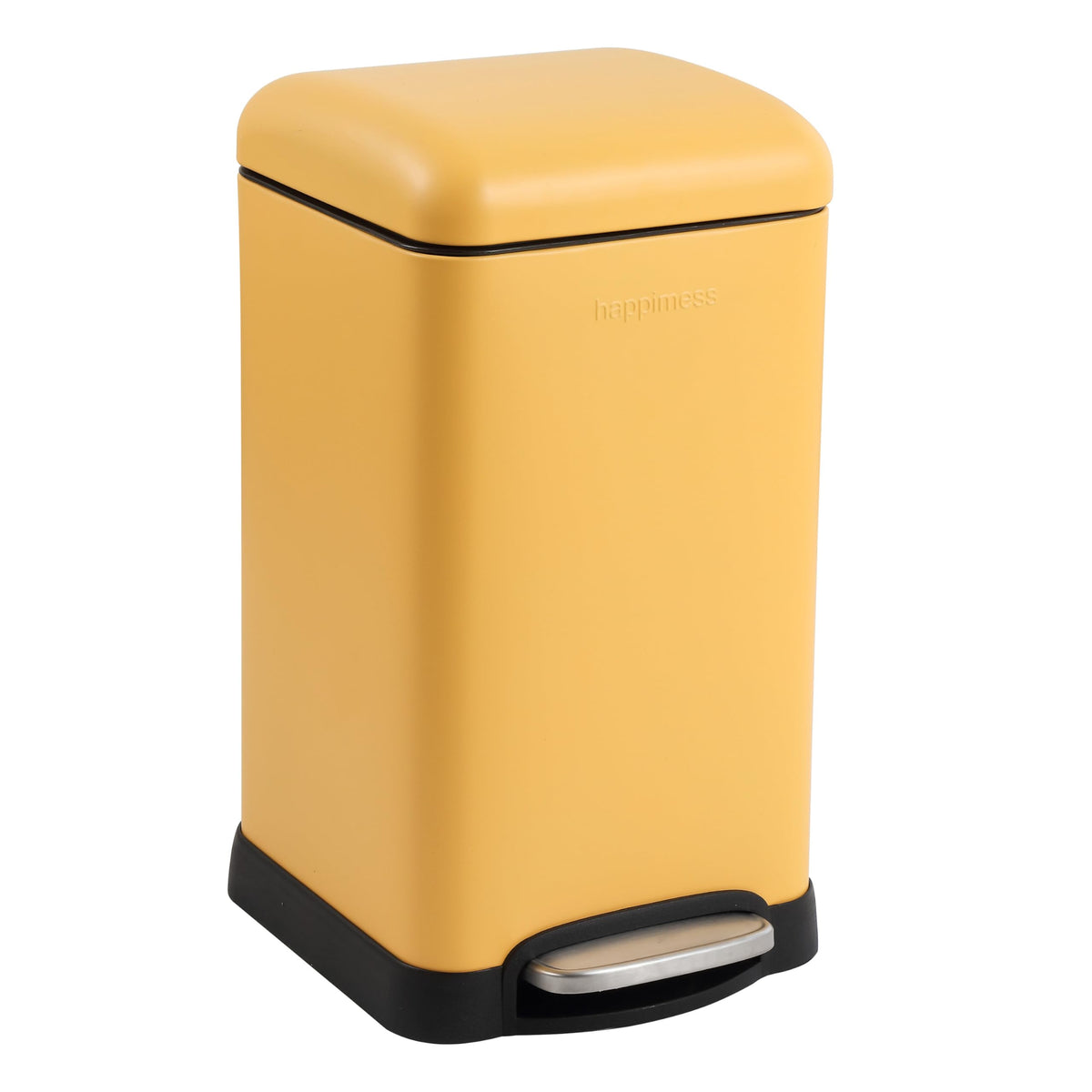 happimess HPM1012B Betty Retro Mini 3.2-Gallon Step-Open Trash Can with Soft-Close Lid, Modern, Minimalistic, Fingerprint Proof for Home, Kitchen, Laundry Room, Office, Bedroom, Bathroom, Black