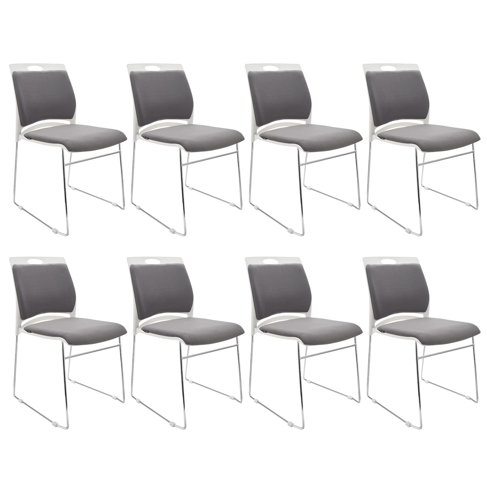 4 Pack Stacking Chairs 1102LB Capacity Home Office Guest Chair Set With Sled Base, Modern Reception Chair for Kitchen, Waiting Room, Multi-Purpose, Break Room, Training, Cafeteria, Gray Color