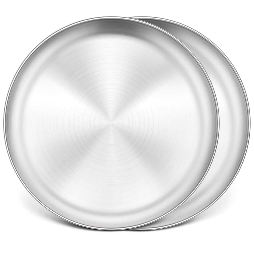 P&P CHEF Pizza Pan Set of 2, Stainless Steel Pizza Tray, Round Pizza Plate For Pie Cookie Pizza Cake, Non Toxic & Heavy Duty, Dishwasher Safe & Easy Clean, 10 Inch & Silver
