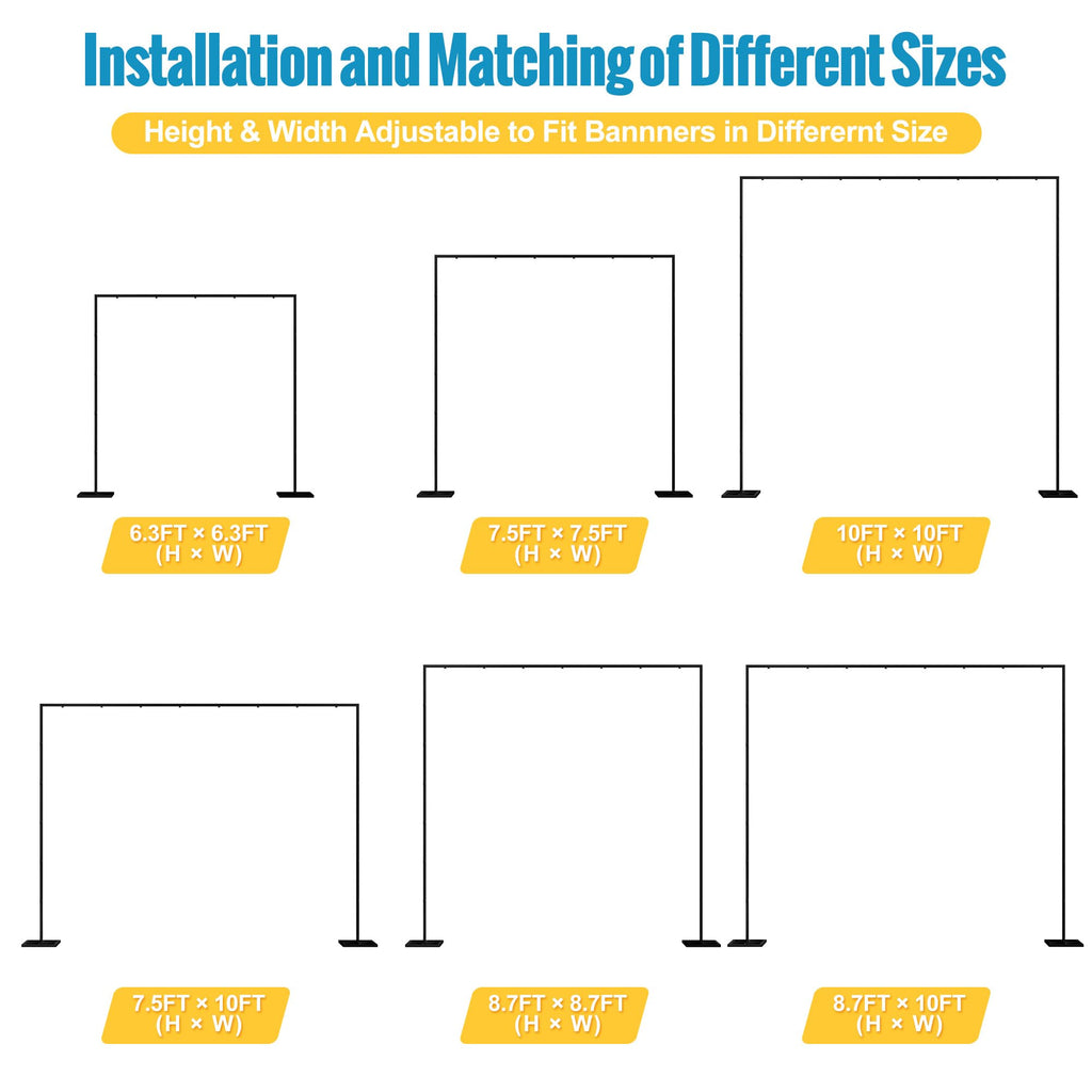 Fomcet 10FT x 10FT Backdrop Stand Heavy Duty with Base, Black Portable Adjustable Pipe and Drape Backdrop Stand Kit, Square Metal Arch Party Frame for Wedding Birthday Parties Banquet Decorations
