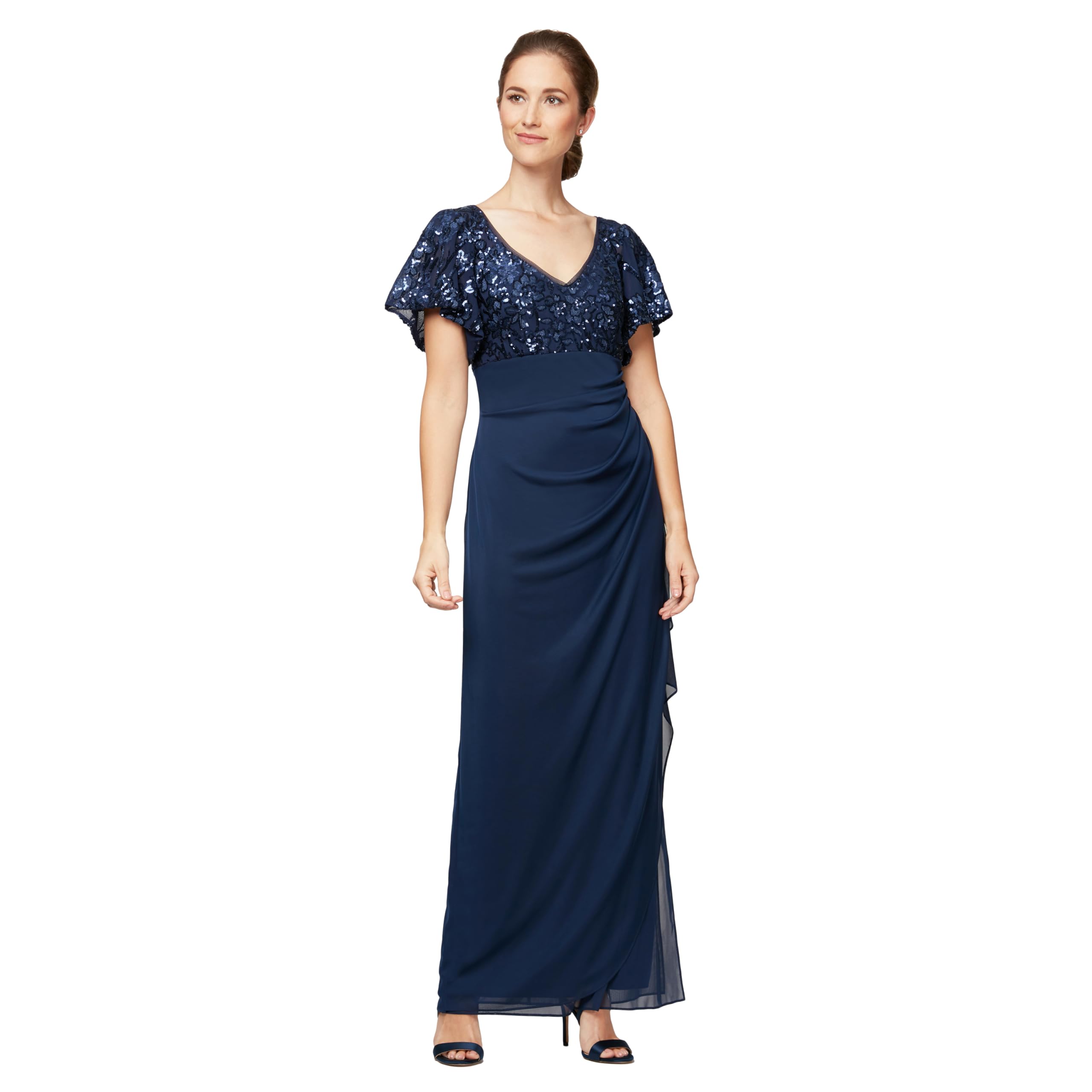 Alex Evenings Women's Long Stretch Sequin Bodice Mother of The Bride Dress with Empire Waist (Petite and Regular Sizes)