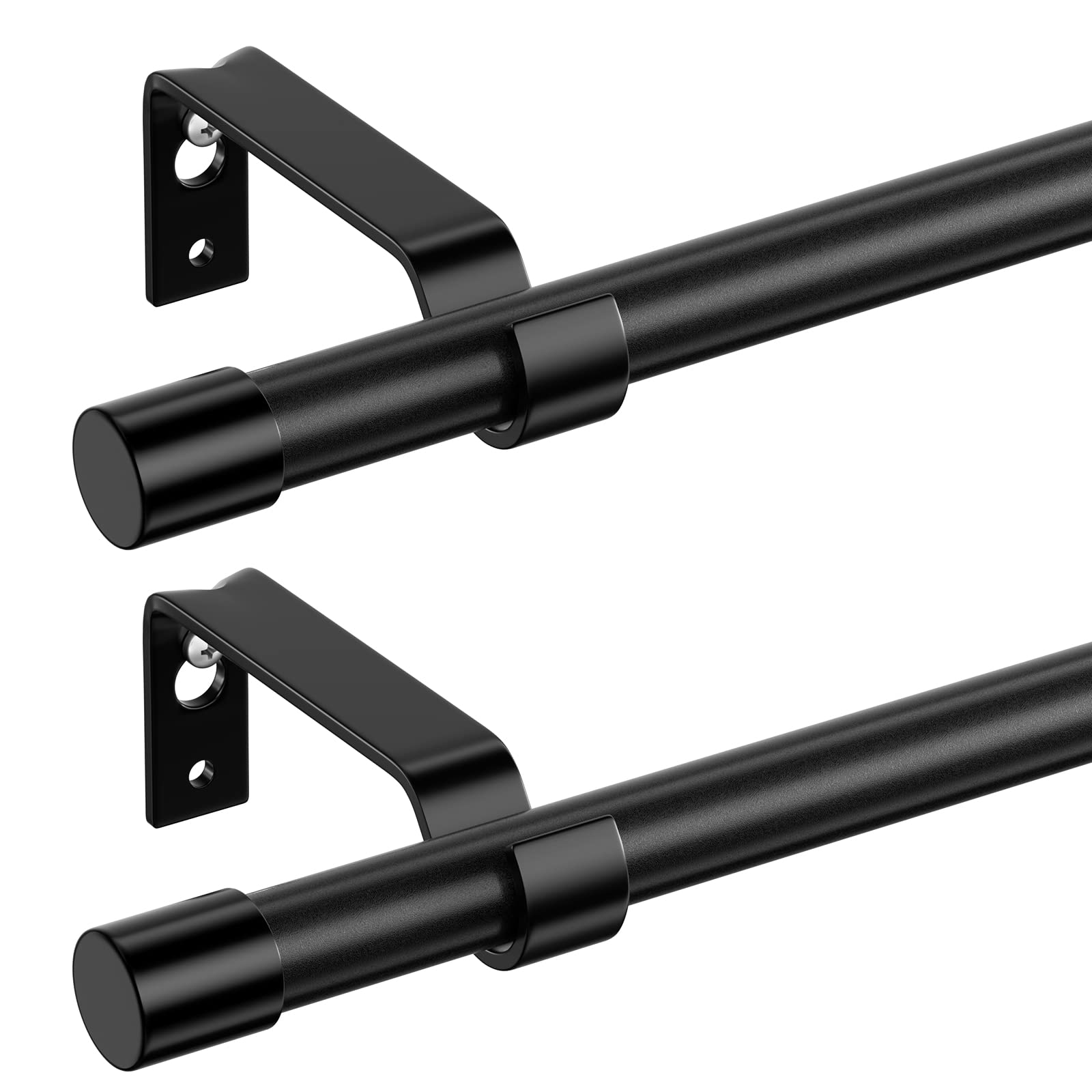 Curtain Rods for Windows, Single Adjustable 32 to 48 inch Curtain Rod Set with Brackets, 5/8 inch Diameter Metal Drapery Rod for Bedroom, Kitchen, Heavy Duty, Black