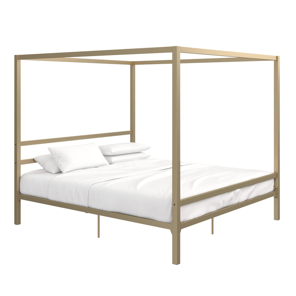 DHP King Metal Canopy Bed, Modern Design with Built-In Headboard, Sturdy Frame, No Box Spring Needed, Gunmetal Gray