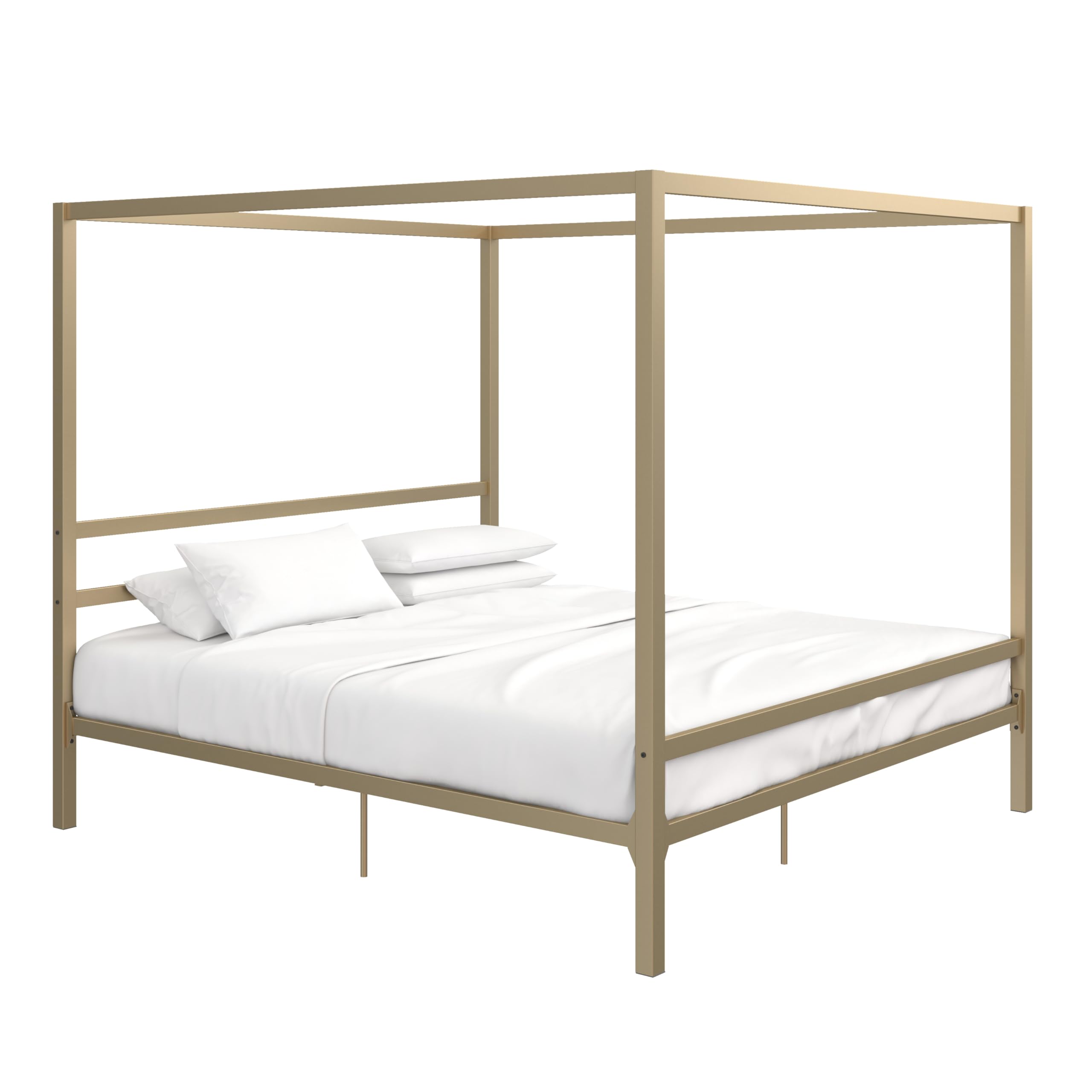 DHP King Metal Canopy Bed, Modern Design with Built-In Headboard, Sturdy Frame, No Box Spring Needed, Gunmetal Gray