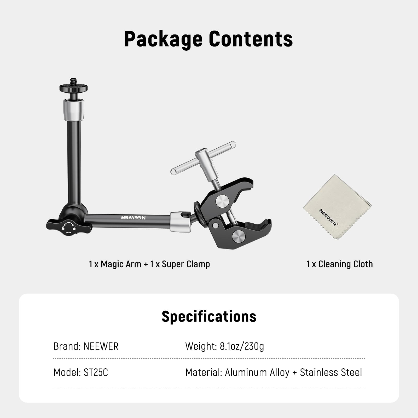 NEEWER 5.9"/15cm Adjustable Friction Magic Arm with 1/4" Screw on Both Ends, Compatible with SmallRig Cage, Flash/LED Light/Microphone/Monitor/SuperClip, Max Load 4.4lb/2kg, ST15